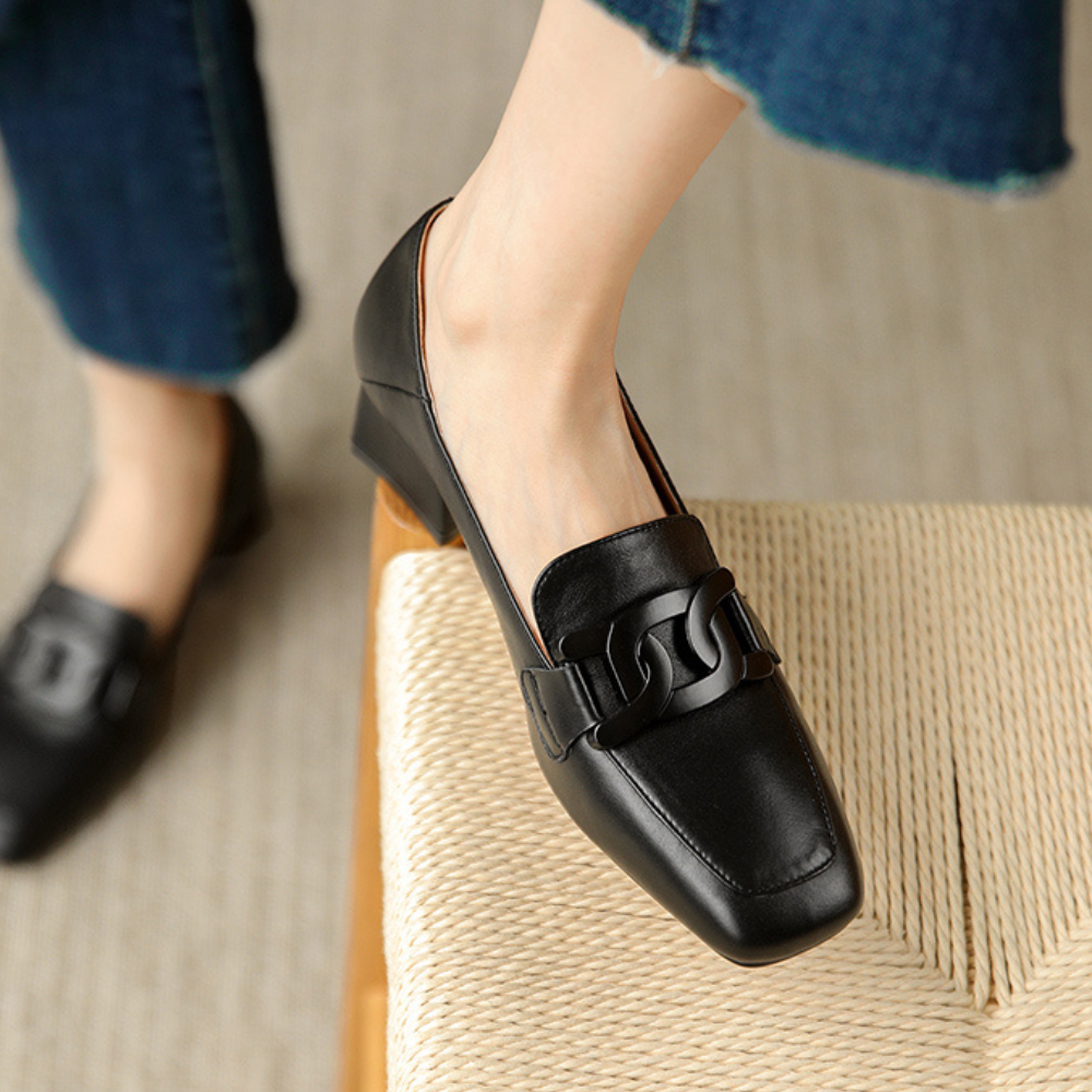 Daphne Women's Mary Jane Loafers – Leather Chunky Heel Comfort Shoes