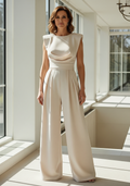 Aurelia Women's High-Waisted Jumpsuit – Straight Legs, Pleats & Tailored Fit