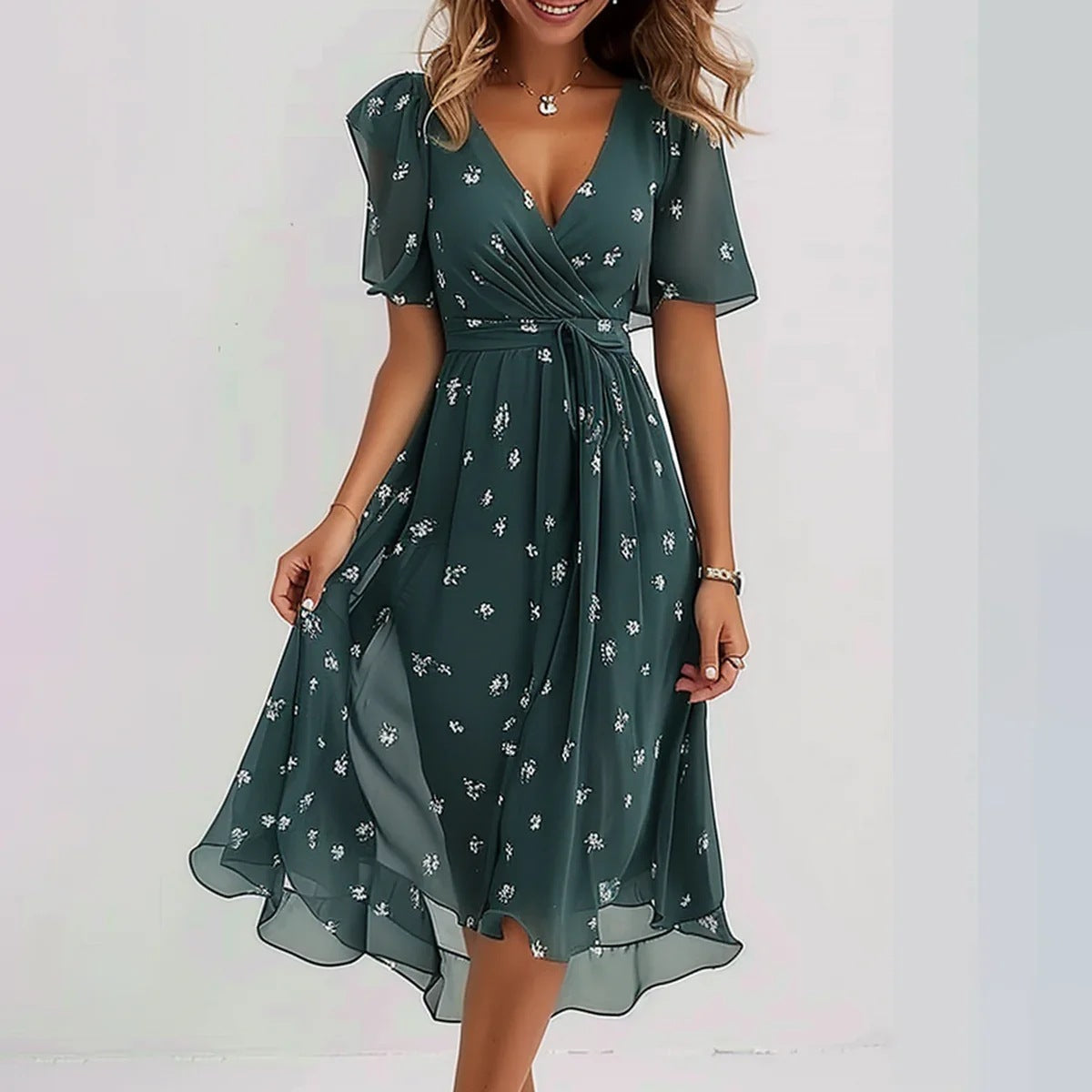 Millie Women's Floral Midi Dress – Elegant Fit & Flare Spring Summer Occasion Dress