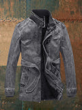 Marlowe Men's Vintage Leather Jacket – Button Detail, Zip Front & Warm Lining