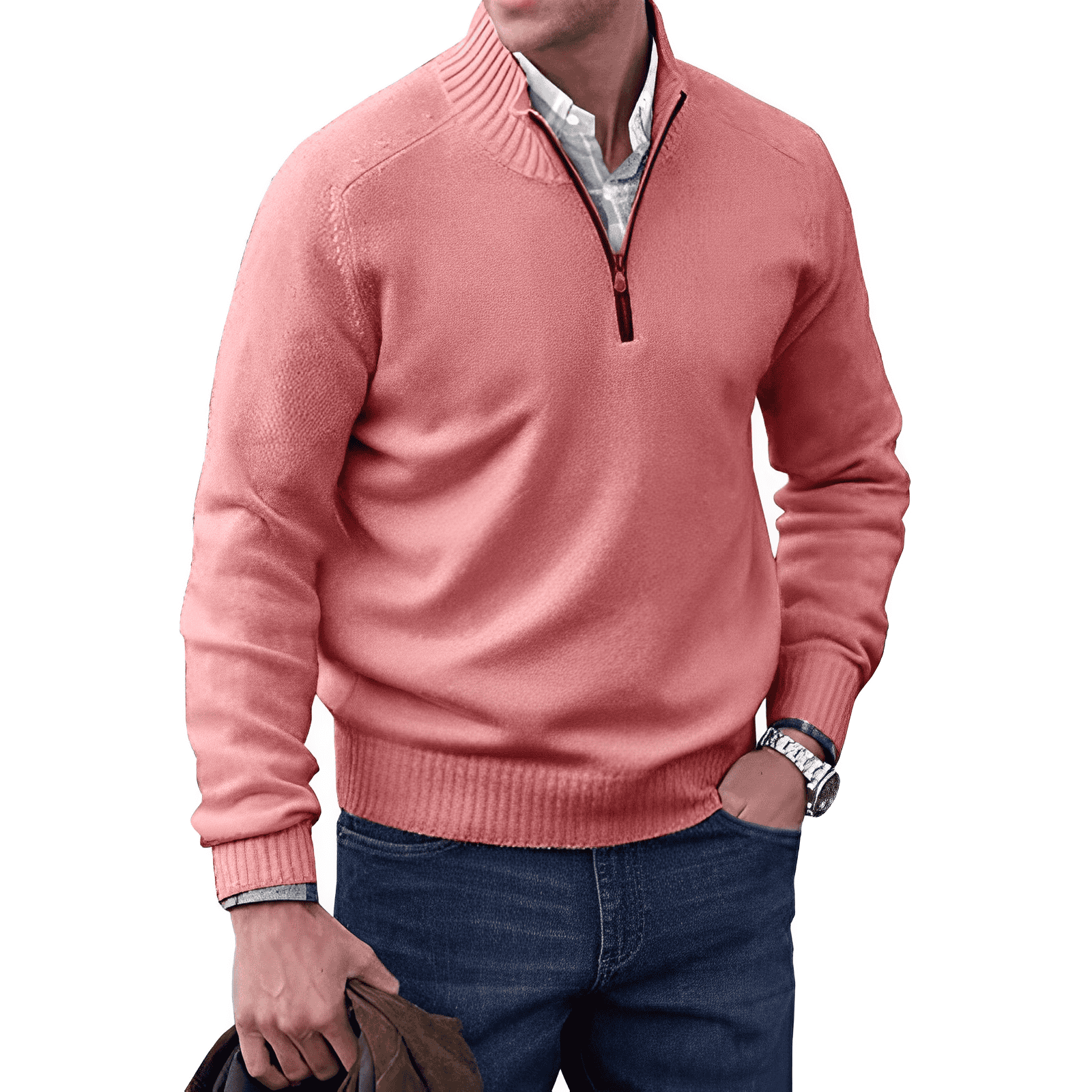 Elliot Men's Half Zip Jumper – Cashmere Feel Knit High Neck Smart Pullover