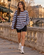 Nerina Striped Oversized Long-Sleeve Top – Relaxed Crew Neck Casual Shirt