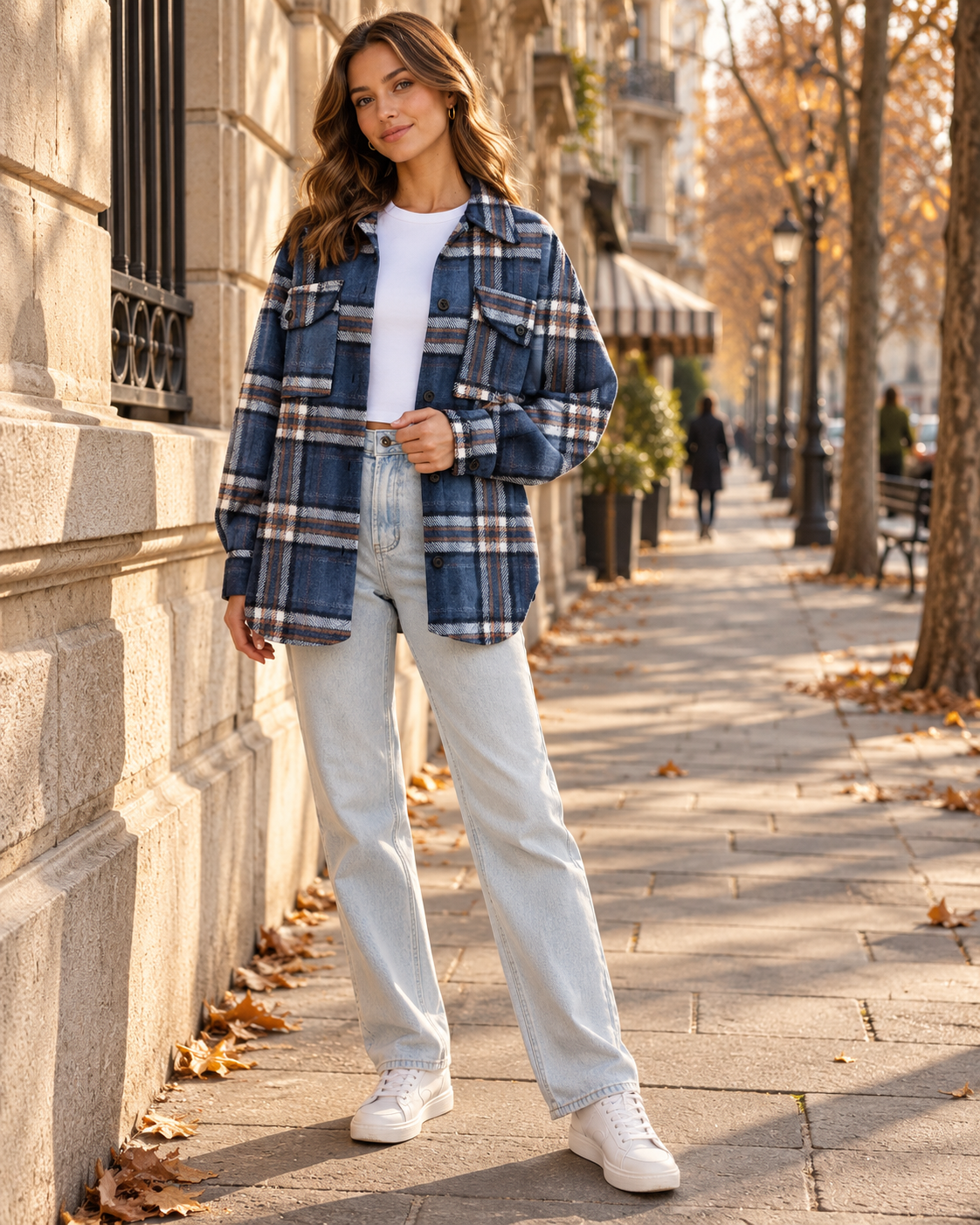 Zaria Women's Plaid Shirt Jacket – Oversized Button Front Shacket with Pockets