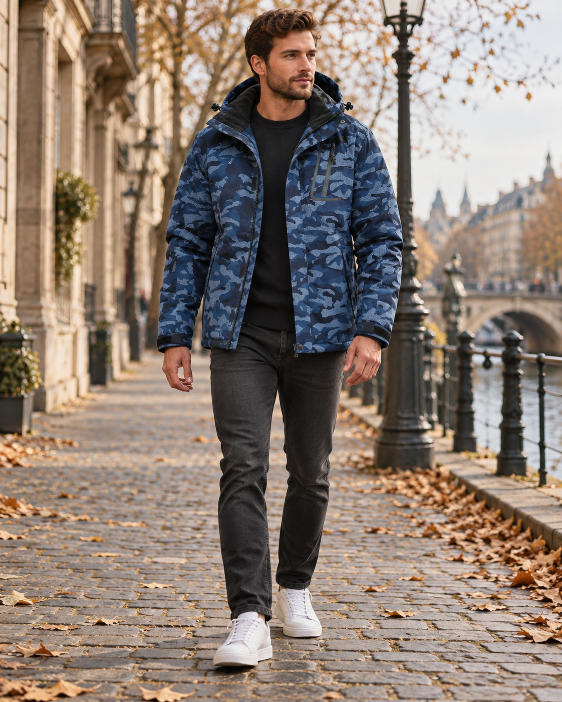 Orlando Men's Waterproof Fleece-Lined Hooded Winter Ski Jacket with Removable Hood