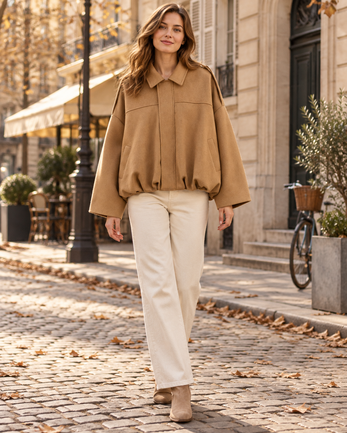 Wynona Women's Oversized Faux Suede Cropped Bomber Jacket with Batwing Sleeves