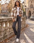 Zaria Women's Plaid Shirt Jacket – Oversized Button Front Shacket with Pockets