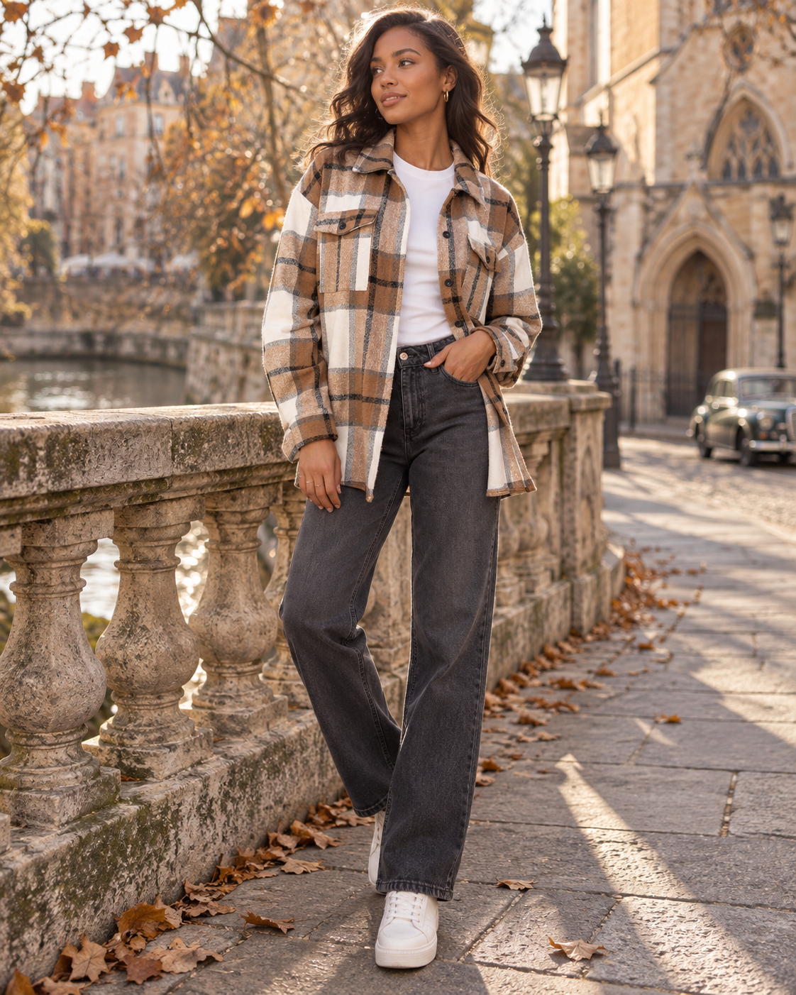 Zaria Women's Plaid Shirt Jacket – Oversized Button Front Shacket with Pockets