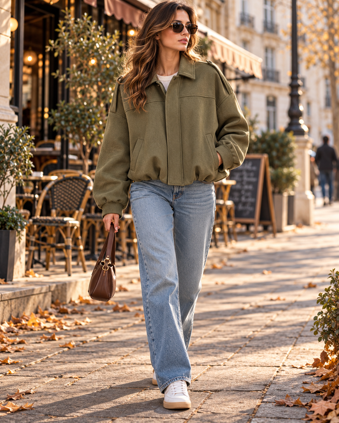 Wynona Women's Oversized Faux Suede Cropped Bomber Jacket with Batwing Sleeves