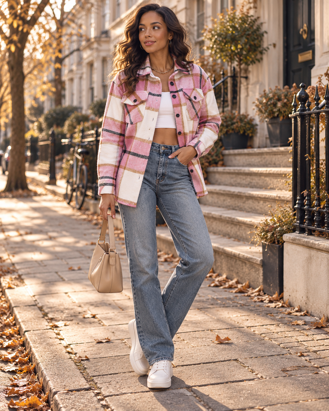 Zaria Women's Plaid Shirt Jacket – Oversized Button Front Shacket with Pockets