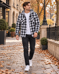 Nico Men’s Plaid Flannel Hooded Button-Down Shirt with Long Sleeves