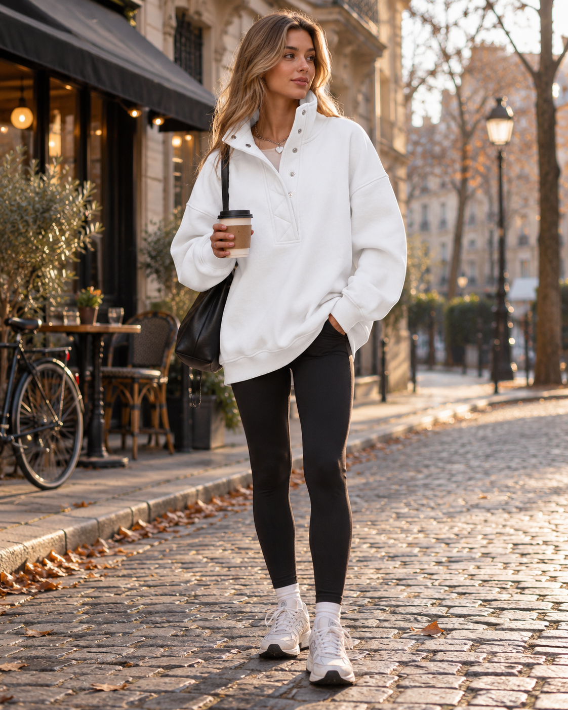 Brietta Women's Oversized Henley Sweatshirt – Snap-Collar Long-Sleeve Pullover
