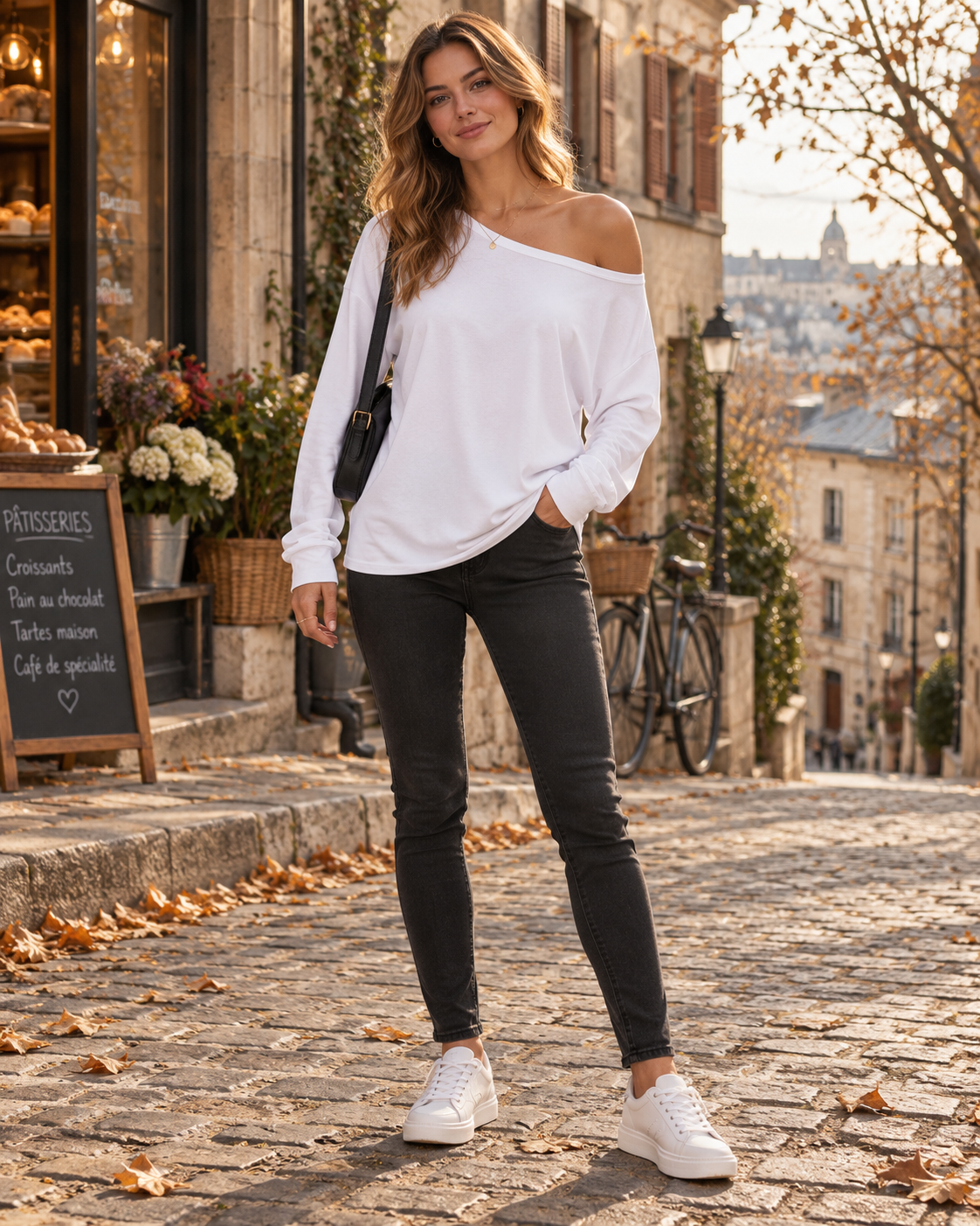 Kaia Women's Oversized Off-Shoulder Top – Asymmetric Long Sleeve Casual Shirt