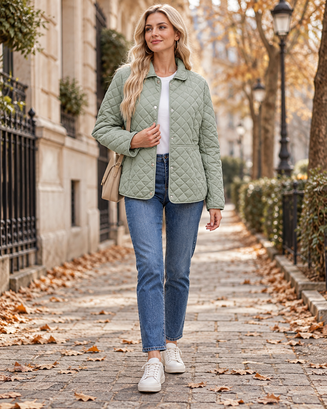Quirina Women's Diamond Quilted Jacket – Long Sleeve Snap Front Coat with Pockets