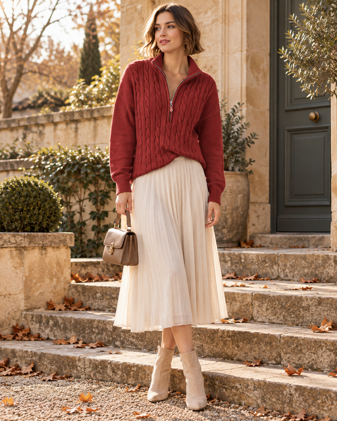 Alyssa Cable Knit Quarter Zip Sweater – Relaxed Long Sleeve Pullover