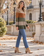 Gianna Women's Long Sleeve V-Neck Henley Tunic Top with Pleated Colorblock Design