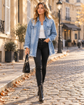 Ophelia Distressed Denim Jacket – Oversized Longline Button-Front Boyfriend Style