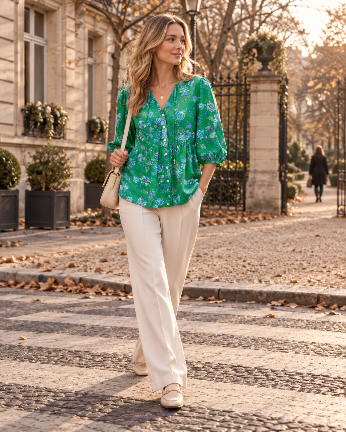 Camille Women's Floral V-Neck Blouse – Button Front Peplum Short Sleeve Boho Top