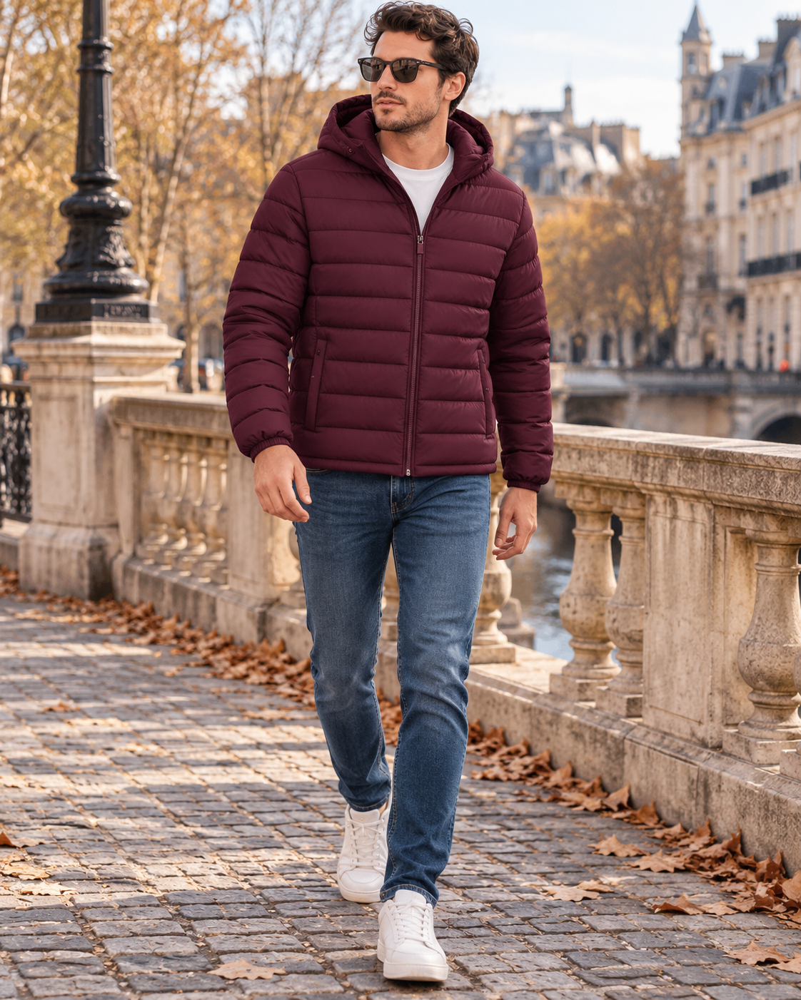 Zandro Men's Lightweight Hooded Puffer Jacket with Quilted Lining and Zip Pockets