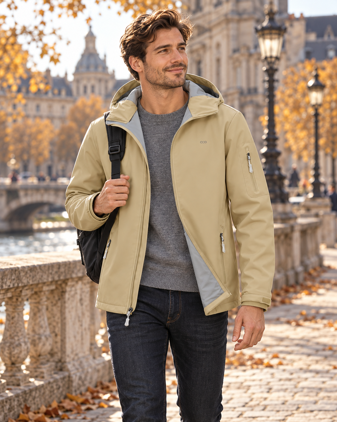 Enzo Men’s Waterproof Hooded Softshell Jacket with Fleece Lining and Zip Pockets