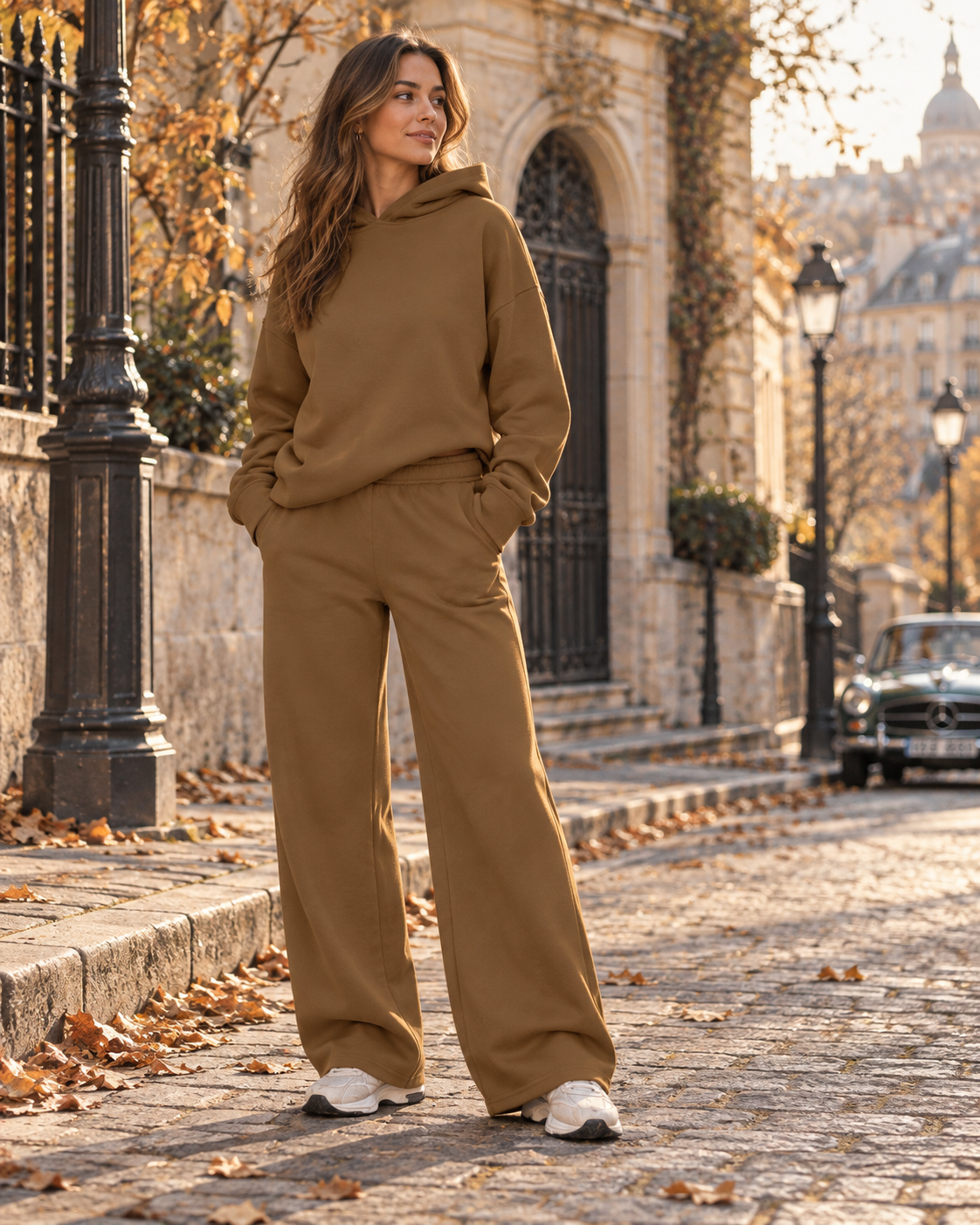 Bella Women's Two-Piece Hooded Lounge Set – Long Sleeve Top & Wide-Leg Pants