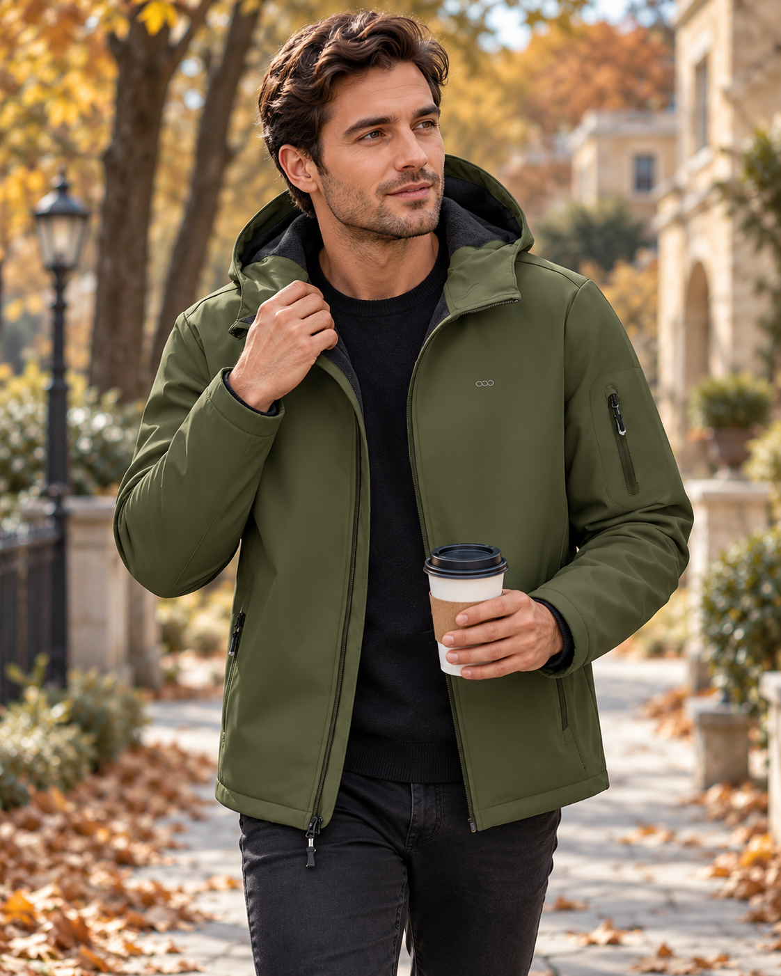 Enzo Men’s Waterproof Hooded Softshell Jacket with Fleece Lining and Zip Pockets