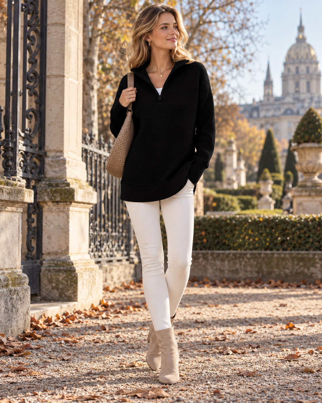 Freya Women's Quarter-Zip Ribbed Knit Sweater – Long Sleeve Relaxed Tunic Pullover