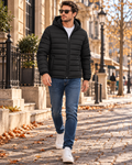 Zandro Men's Lightweight Hooded Puffer Jacket with Quilted Lining and Zip Pockets