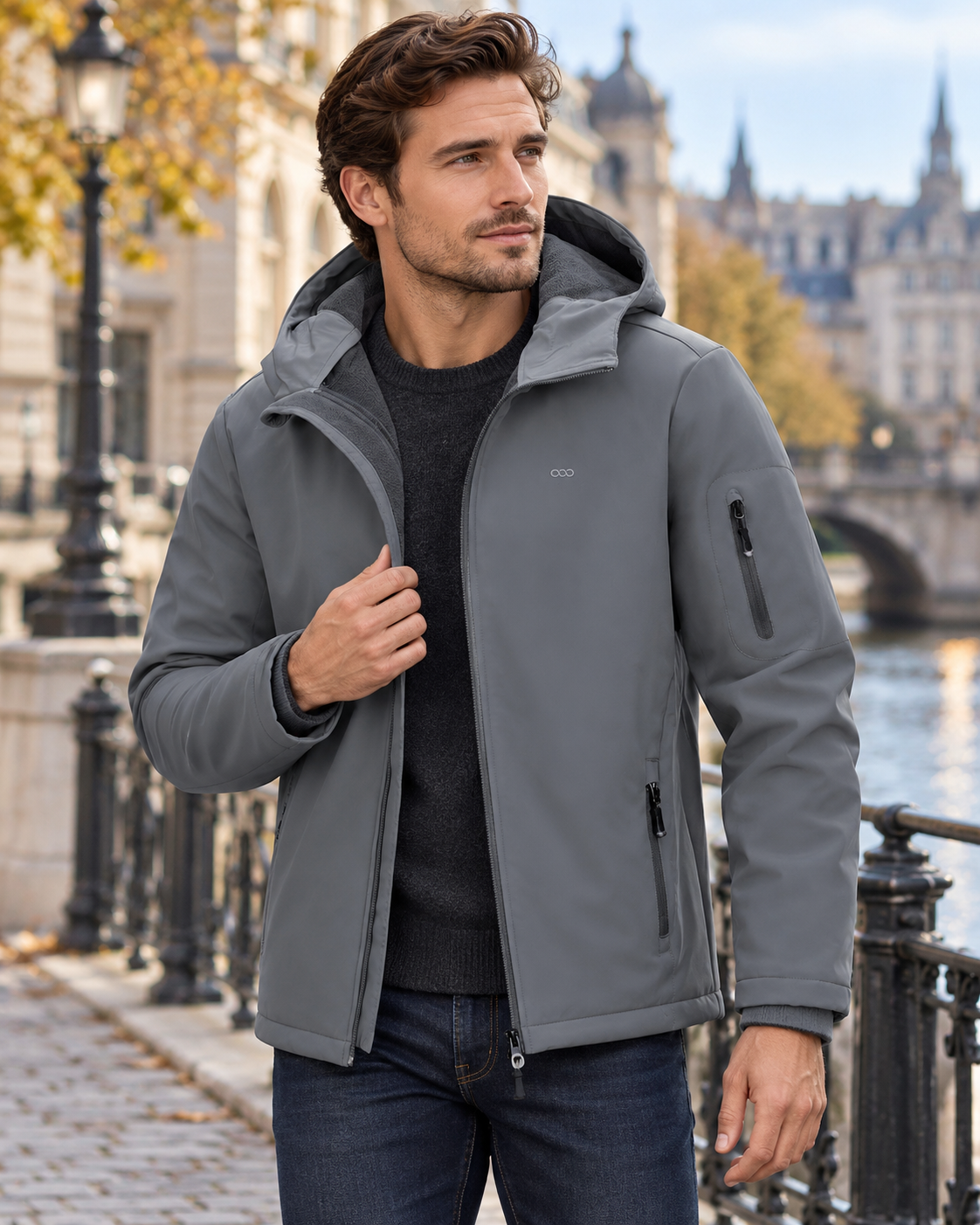 Enzo Men’s Waterproof Hooded Softshell Jacket with Fleece Lining and Zip Pockets