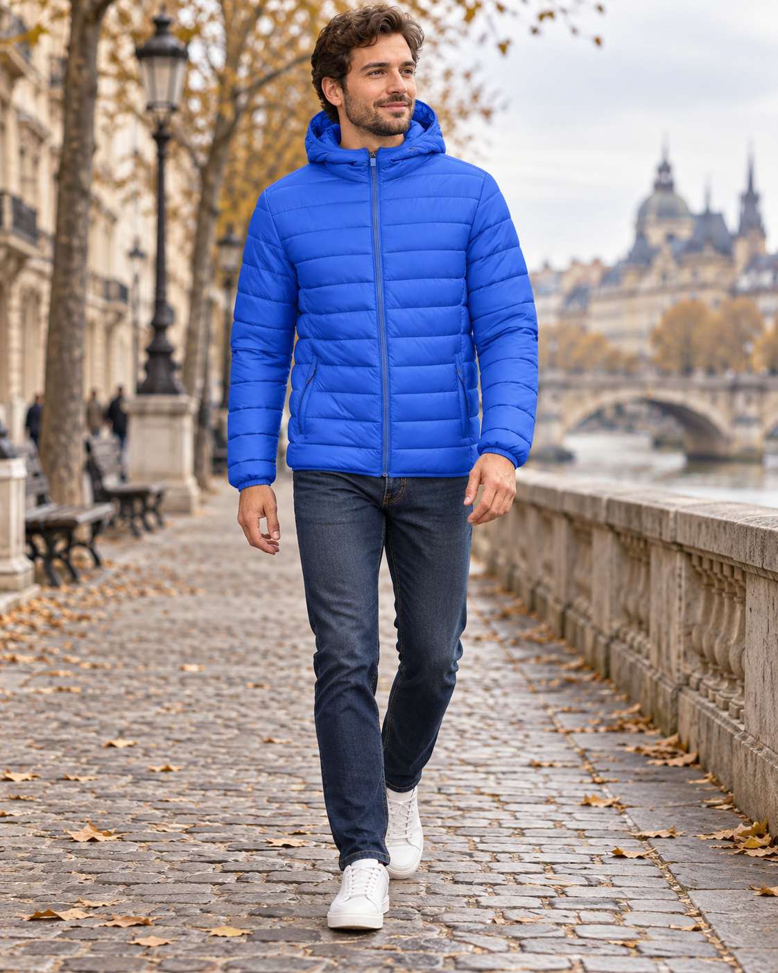 Zandro Men's Lightweight Hooded Puffer Jacket with Quilted Lining and Zip Pockets