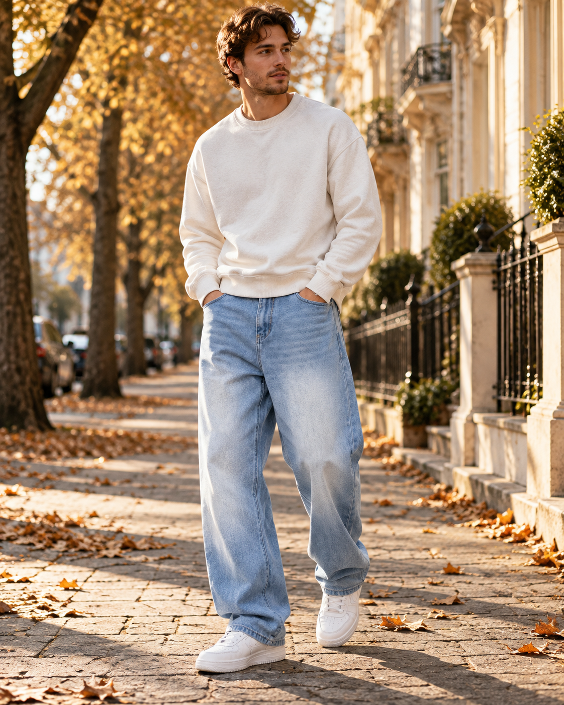 Nikolai Men's Baggy Wide-Leg Denim Jeans – Relaxed Loose Fit Casual Streetwear Pants