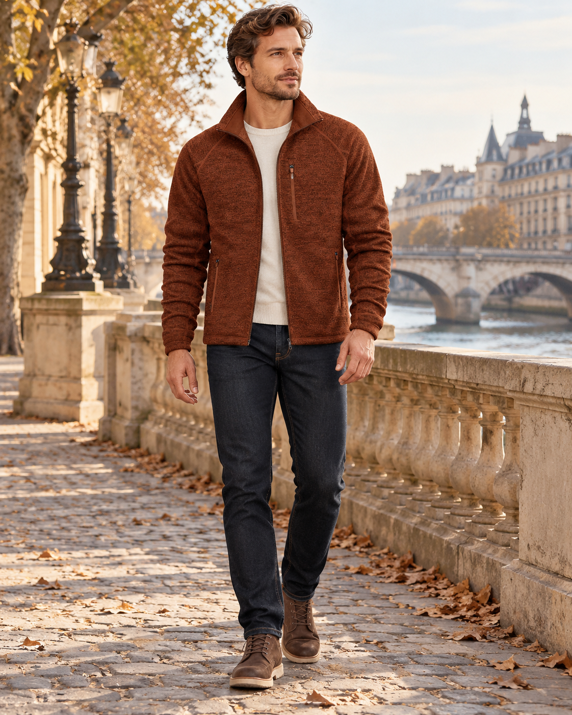 Crisanto Men's Fleece Jacket – Lightweight Full Zip Stand Collar Casual Coat