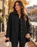 Faith Women’s Diamond Quilted Long Jacket with Button Front, Collar and Pockets