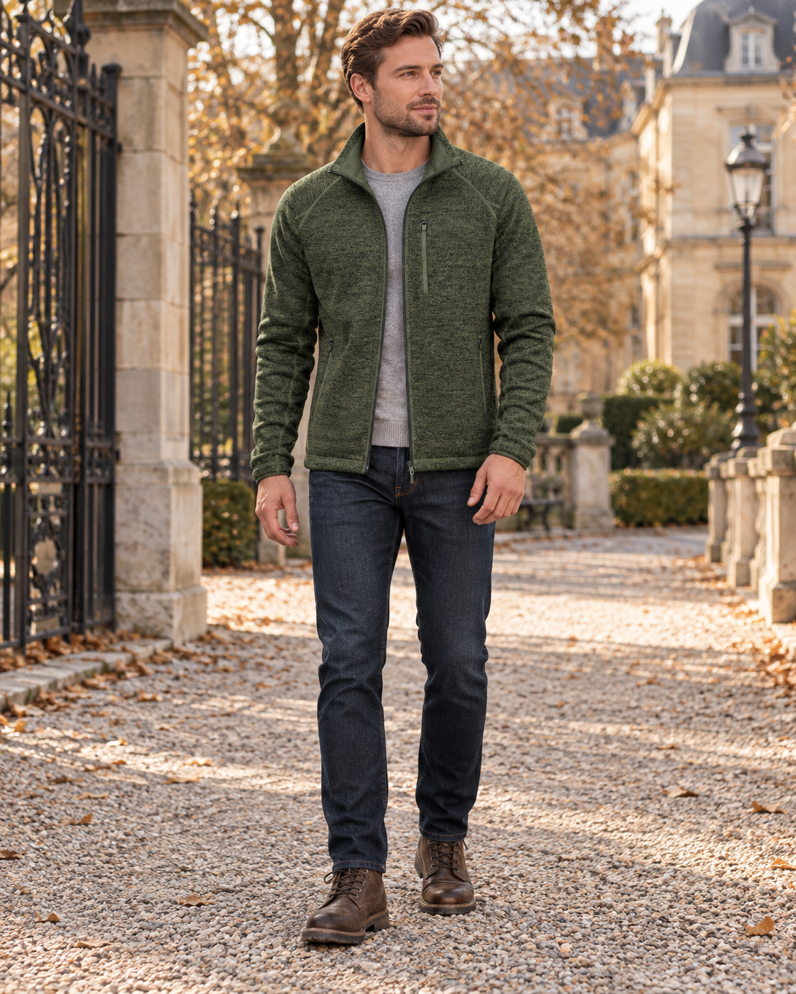 Crisanto Men's Fleece Jacket – Lightweight Full Zip Stand Collar Casual Coat
