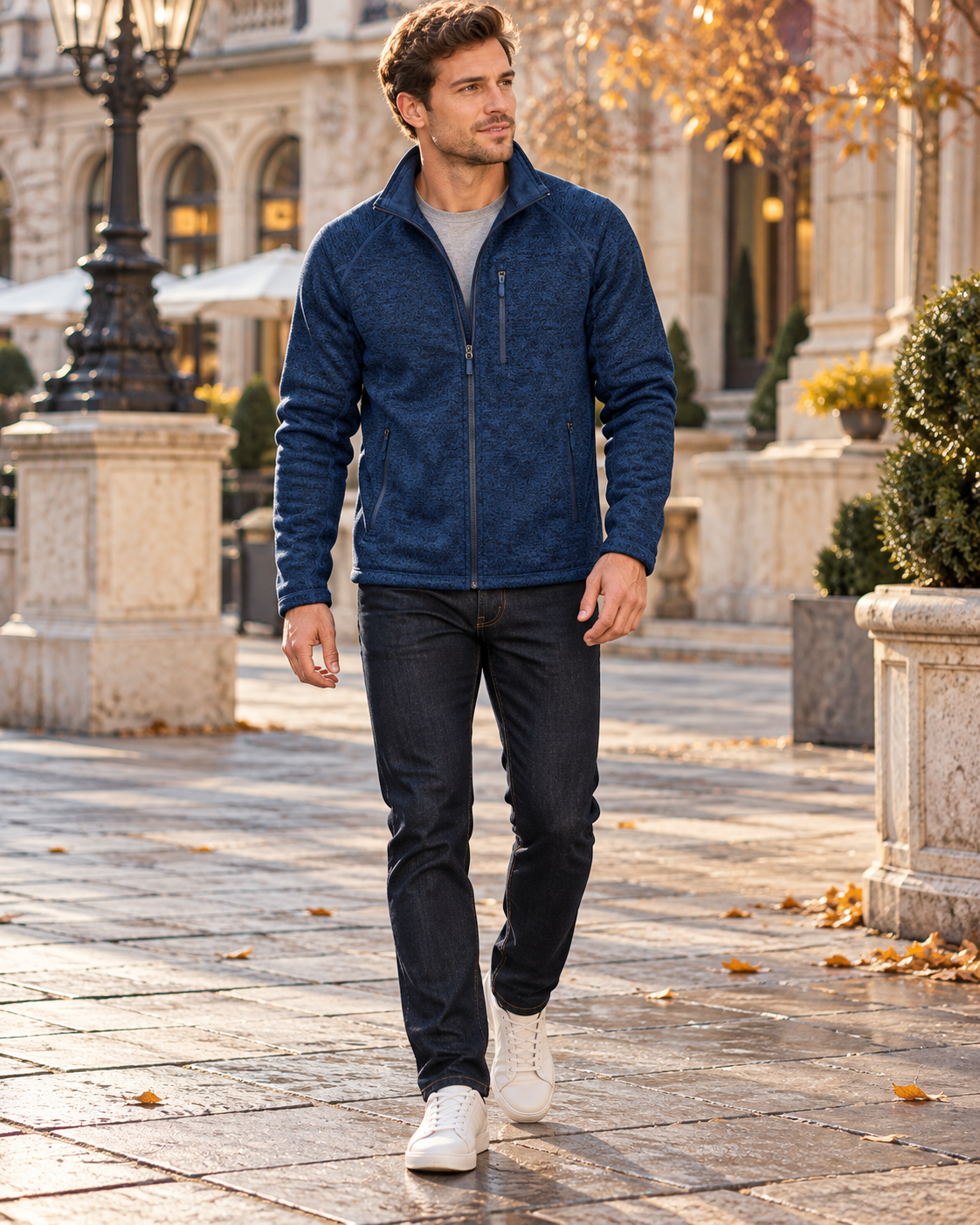Crisanto Men's Fleece Jacket – Lightweight Full Zip Stand Collar Casual Coat