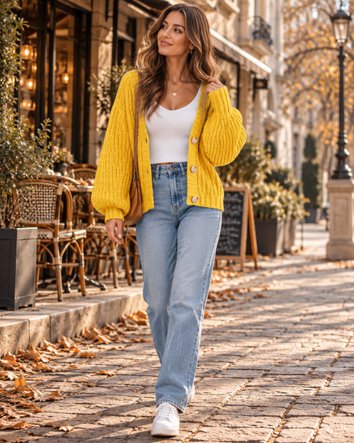 Amara Chunky Knit V-Neck Button Front Oversized Cardigan Sweater for Casual Wear