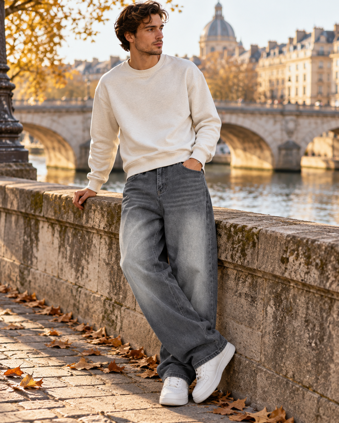 Nikolai Men's Baggy Wide-Leg Denim Jeans – Relaxed Loose Fit Casual Streetwear Pants