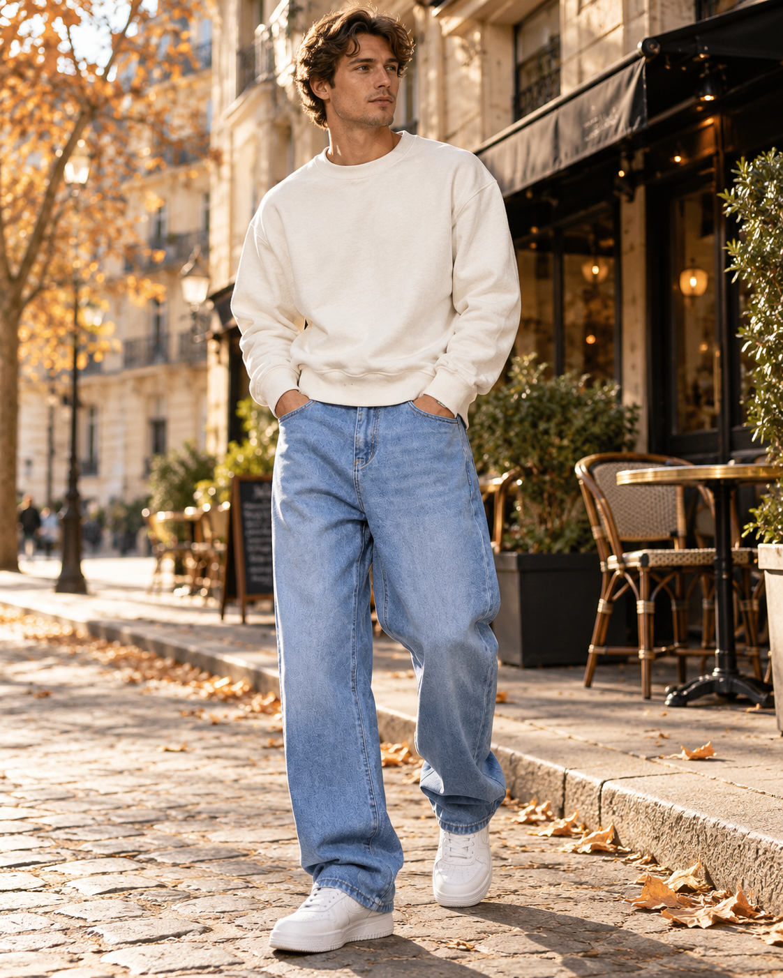 Nikolai Men's Baggy Wide-Leg Denim Jeans – Relaxed Loose Fit Casual Streetwear Pants