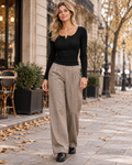 Jovelle Women's Ribbed Knit Henley Long Sleeve Slim Fit Button Front Casual Top