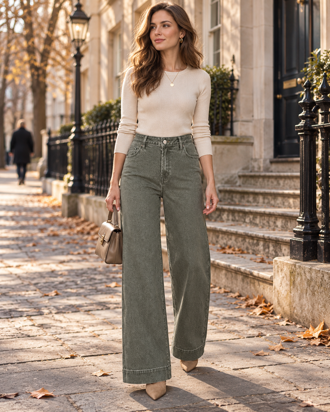 Ilaria Women's High-Waisted Wide-Leg Jeans – Stretch Full-Length Denim Pants