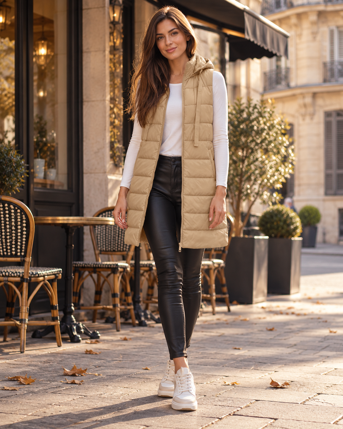 Nerissa Long Hooded Puffer Vest – Sleeveless Quilted Winter Outerwear with Pockets