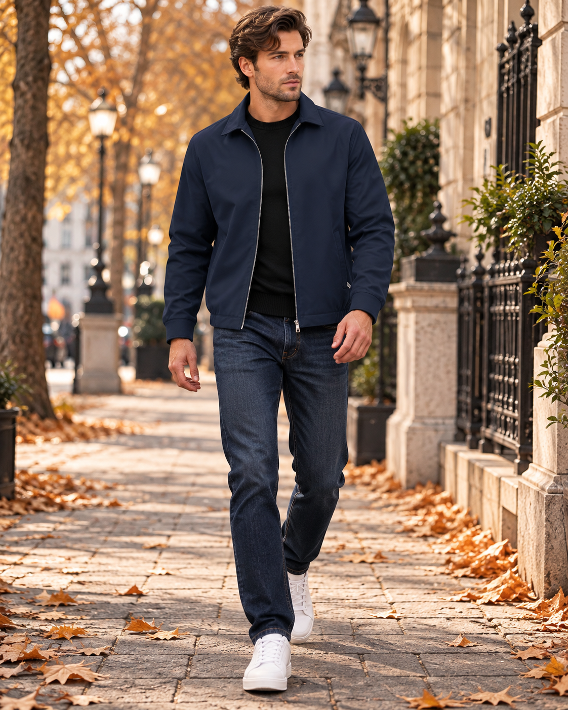 Samuel Men's Lightweight Windproof Full-Zip Jacket with Laydown Collar and Zip Pockets