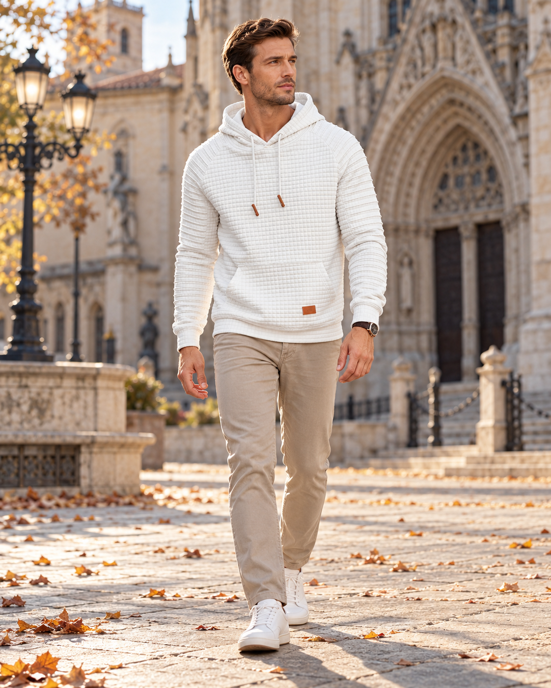Harvey Men’s Textured Pullover Hoodie with Drawstring Hood and Kangaroo Pocket