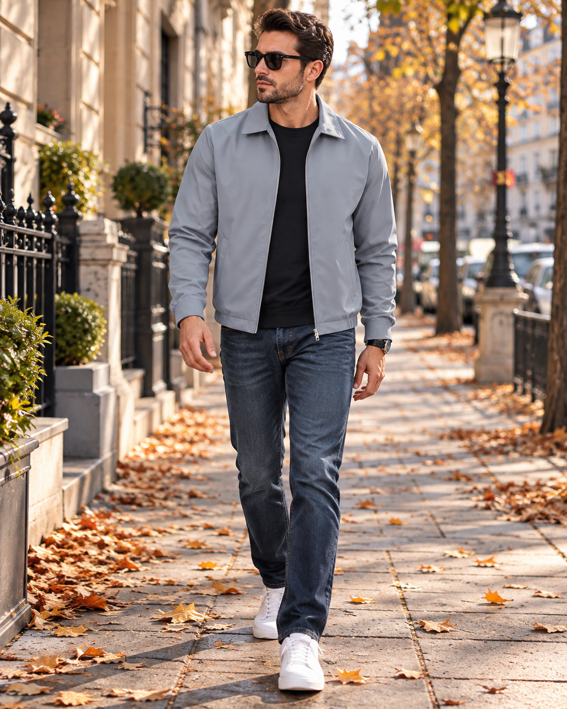 Samuel Men's Lightweight Windproof Full-Zip Jacket with Laydown Collar and Zip Pockets