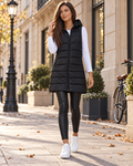 Nerissa Long Hooded Puffer Vest – Sleeveless Quilted Winter Outerwear with Pockets