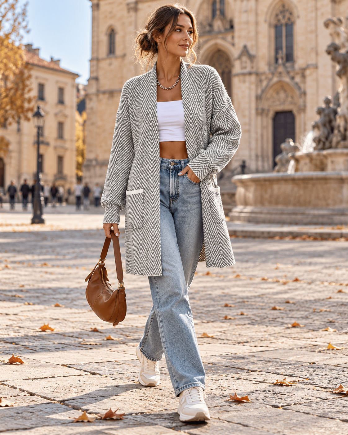 Uma Long Knit Cardigan – Oversized Open-Front Sweater with Pockets Femme