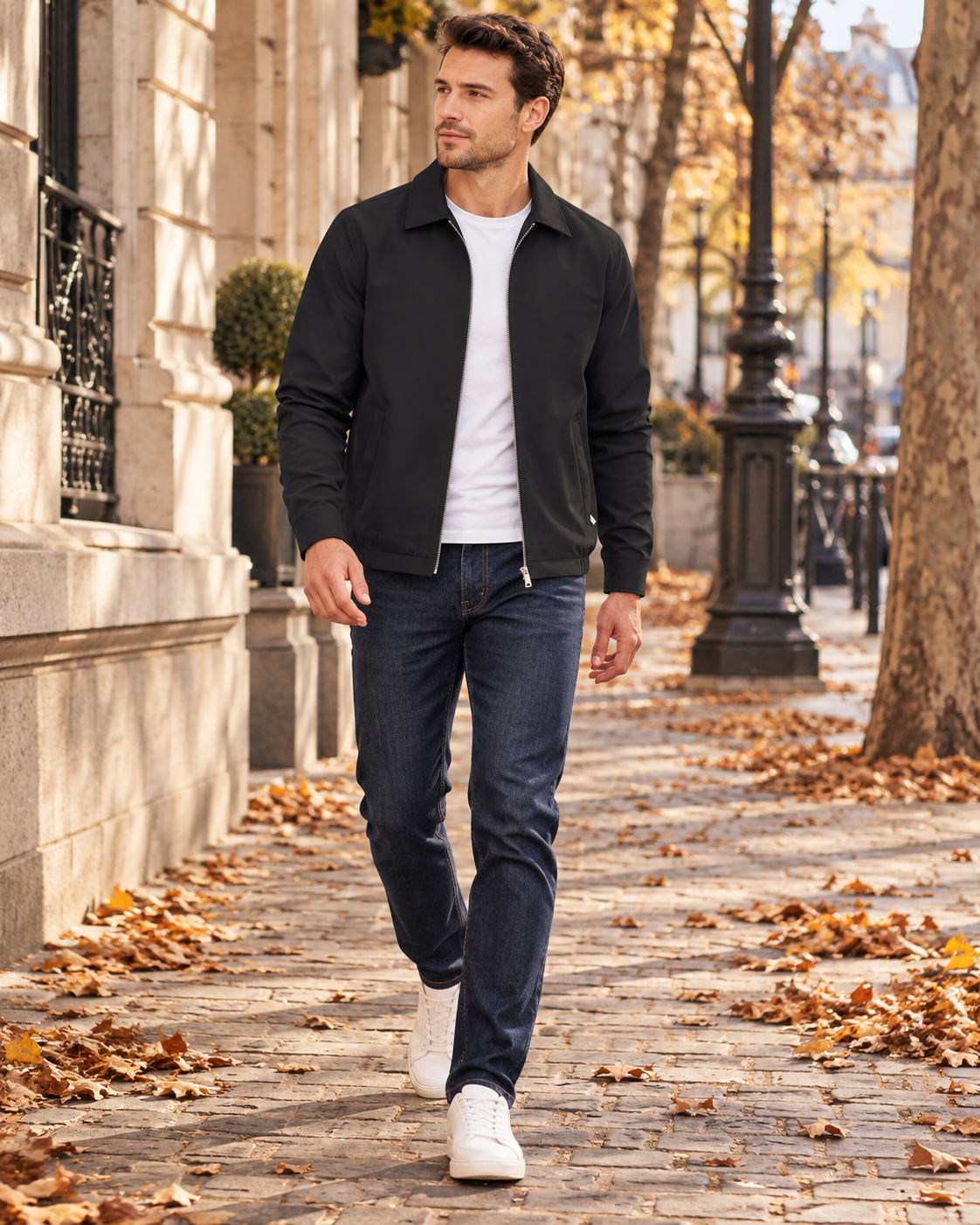 Samuel Men's Lightweight Windproof Full-Zip Jacket with Laydown Collar and Zip Pockets