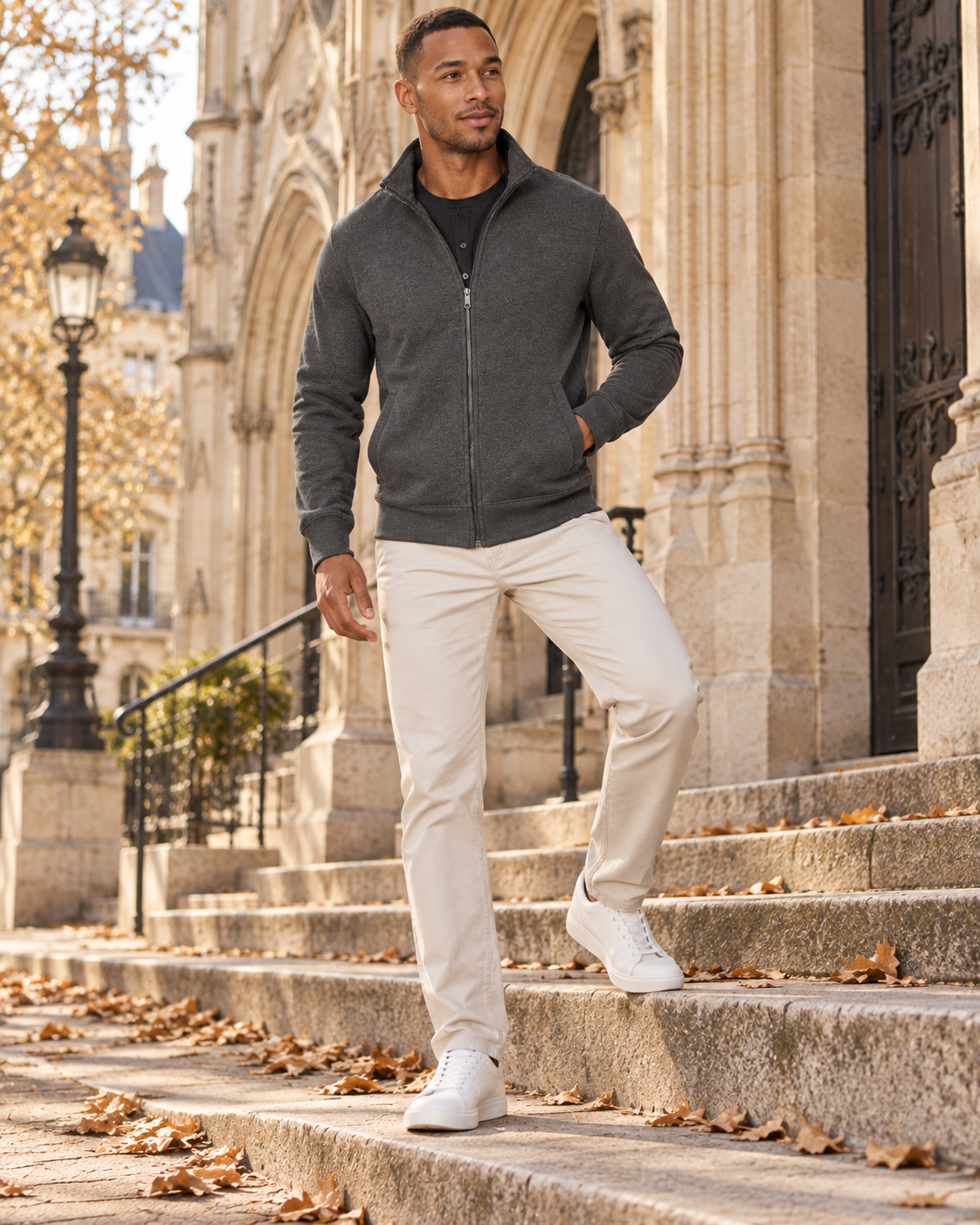 Elias Men's Full-Zip Fleece Sweatshirt – Mock Neck Midweight Jacket with Pockets