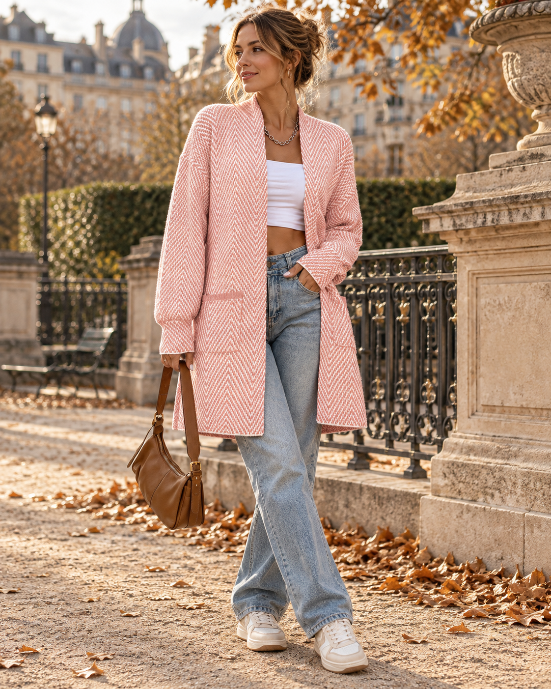 Uma Long Knit Cardigan – Oversized Open-Front Sweater with Pockets Femme