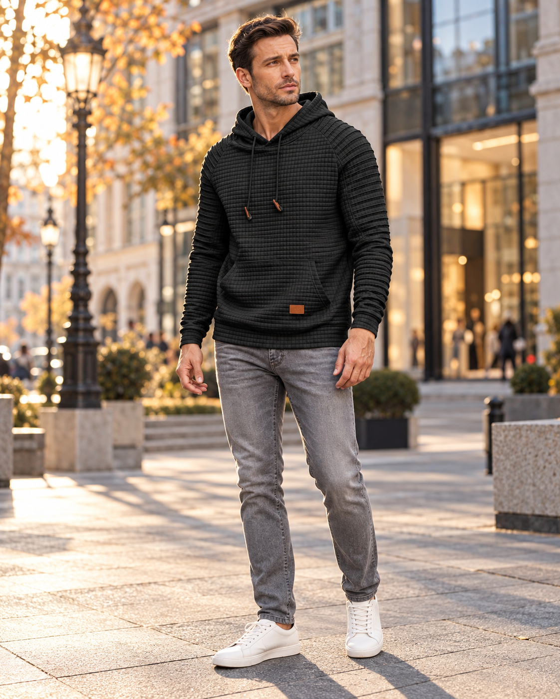 Harvey Men’s Textured Pullover Hoodie with Drawstring Hood and Kangaroo Pocket