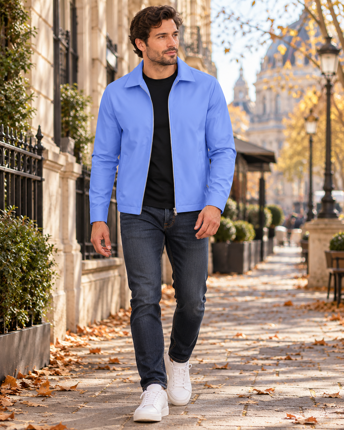 Samuel Men's Lightweight Windproof Full-Zip Jacket with Laydown Collar and Zip Pockets